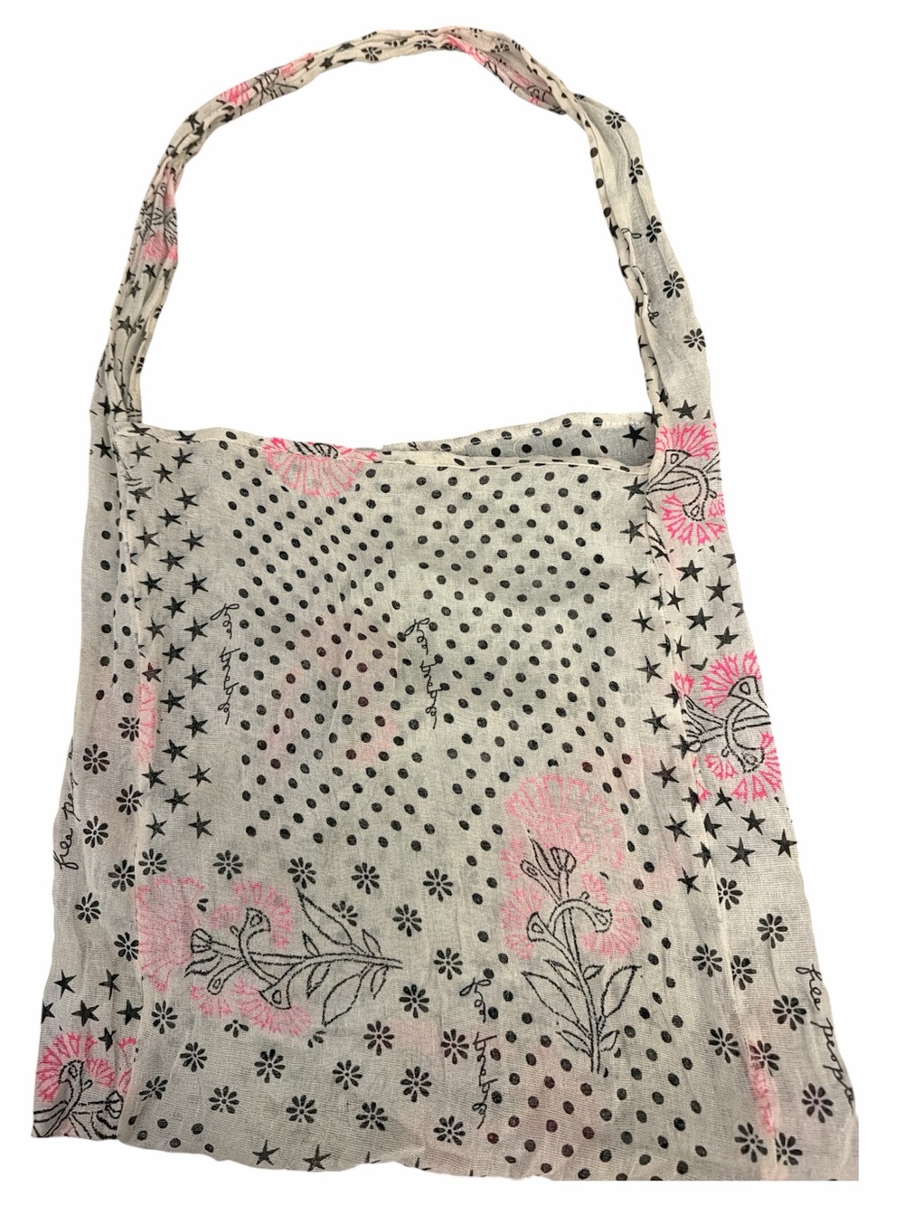 Free People Cream Shoulder Bag with Pink & Black Print